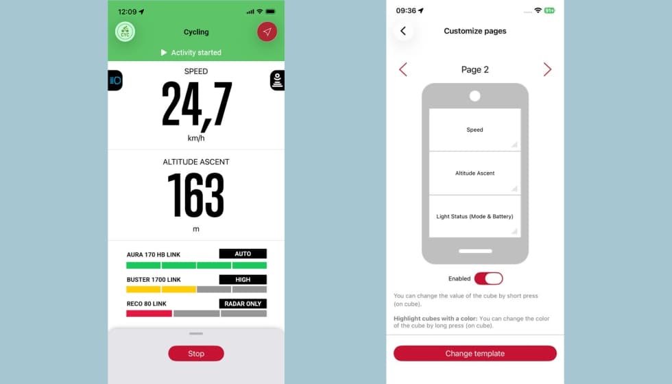 SIGMA actualiza RIDE App con información de las luces y conexión con intervals.icu